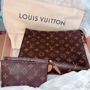 2 piece Louis Vuitton Monogram Pochette Porte-Monnaie Credit Wallet Handbag.